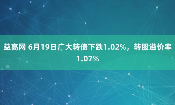 益高网 6月19日广大转债下跌1.02%，转股溢价率1.07%
